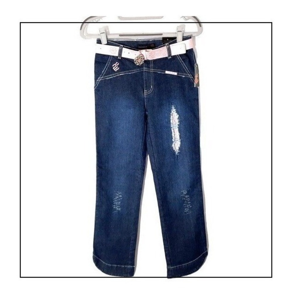 Rocawear Jeans Girls 4 Blue Bootcut Rhinestone Embroidered Y2K Stretch Denim